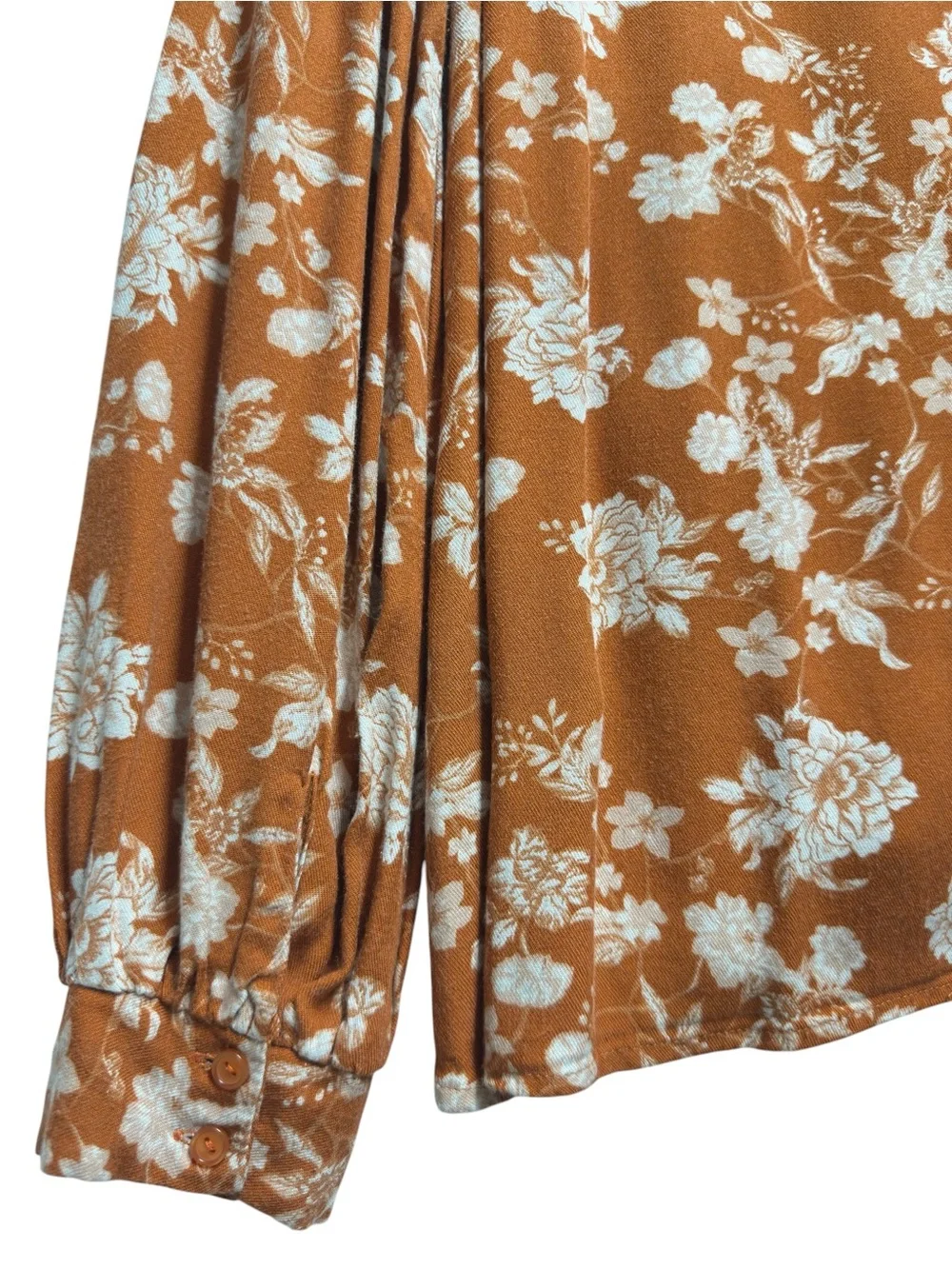 Pure Rayon Gauze Chambray Flannel Knit Rust Floral Drape Wrap Surplice Blouse